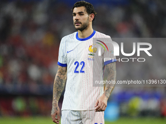 Theo Hernandez eft-back of France and AC Milan during the UEFA EURO 2024 semi-final match between Spain v France at Munich Football Arena on...