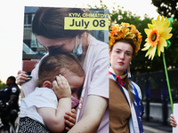 Ukrainians and supporters attend solidarity with Ukraine demonstration in front of the Washington Monument during the 75th NATO Summit in Wa...