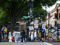 Ukrainians and supporters attend solidarity with Ukraine demonstration in front of the Washington Monument during the 75th NATO Summit in Wa...