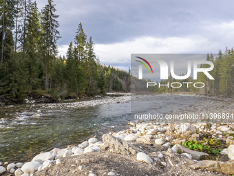 A general view of the Bialka River in the Tatra Mountains is being seen in Jurgow, Poland, on November 10, 2023 (