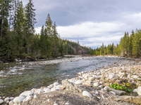 A general view of the Bialka River in the Tatra Mountains is being seen in Jurgow, Poland, on November 10, 2023 (