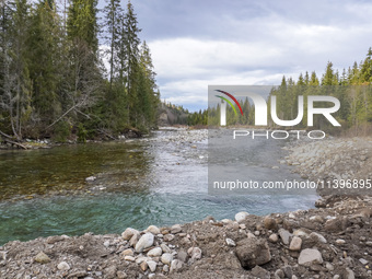 A general view of the Bialka River in the Tatra Mountains is being seen in Jurgow, Poland, on November 10, 2023 (