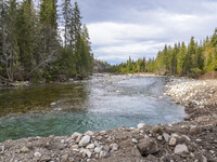 A general view of the Bialka River in the Tatra Mountains is being seen in Jurgow, Poland, on November 10, 2023 (