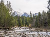 A general view of the Bialka River in the Tatra Mountains is being seen in Jurgow, Poland, on November 10, 2023 (