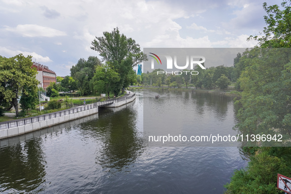 A general view of the Brda River is being seen in Bydgoszcz, Poland, on May 30, 2024 