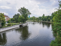 A general view of the Brda River is being seen in Bydgoszcz, Poland, on May 30, 2024 (