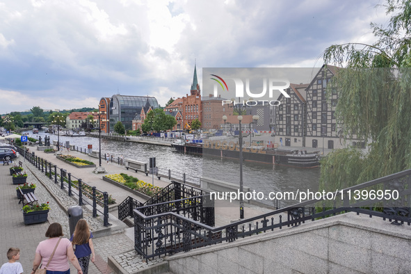 A general view of the old town and Brda River is being seen in Bydgoszcz, Poland, on May 30, 2024 