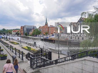 A general view of the old town and Brda River is being seen in Bydgoszcz, Poland, on May 30, 2024 (