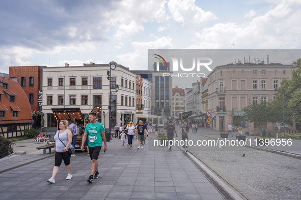 A general view of the old town street is being seen in Bydgoszcz, Poland, on May 30, 2024 