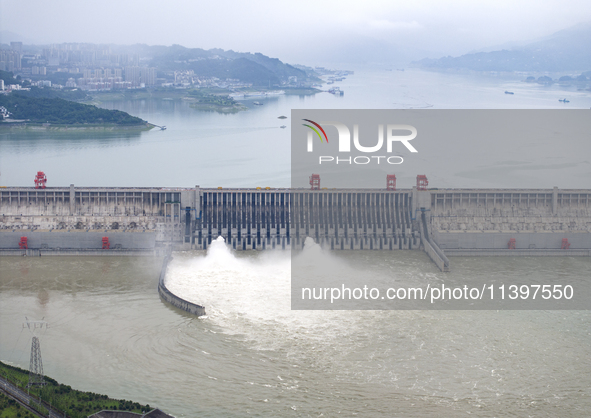 The Three Gorges Dam is releasing flood water for the first time this year in Yichang, Hubei province, China, on July 10, 2024. 