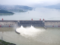 The Three Gorges Dam is releasing flood water for the first time this year in Yichang, Hubei province, China, on July 10, 2024. (