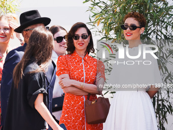 Aubrey Plaza is arriving at the photocall of Megalopolis during the 77th Festival de Cannes in Cannes, France, on May 17, 2024 (