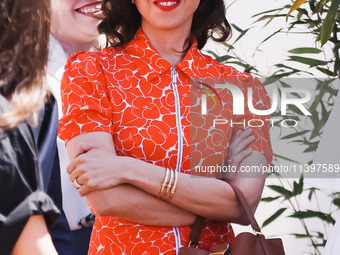 Aubrey Plaza is arriving at the photocall of Megalopolis during the 77th Festival de Cannes in Cannes, France, on May 17, 2024 (