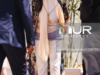 Talia Shire is arriving at the photocall of Megalopolis during the 77th Festival de Cannes in Cannes, France, on May 17, 2024 (