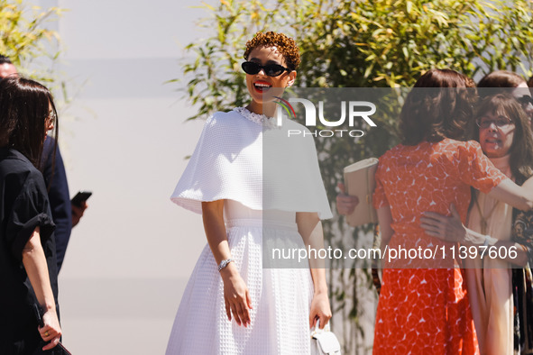 Nathalie Emmanuel is arriving at the photocall of Megalopolis during the 77th Festival de Cannes in Cannes, France, on May 17, 2024 