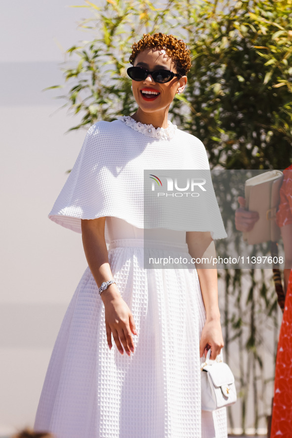 Nathalie Emmanuel is arriving at the photocall of Megalopolis during the 77th Festival de Cannes in Cannes, France, on May 17, 2024 