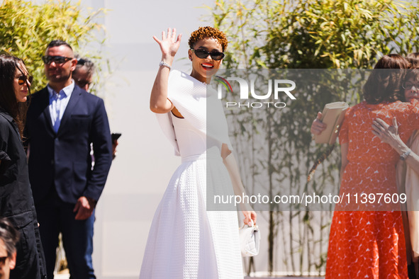 Nathalie Emmanuel is arriving at the photocall of Megalopolis during the 77th Festival de Cannes in Cannes, France, on May 17, 2024 