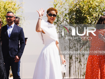 Nathalie Emmanuel is arriving at the photocall of Megalopolis during the 77th Festival de Cannes in Cannes, France, on May 17, 2024 (