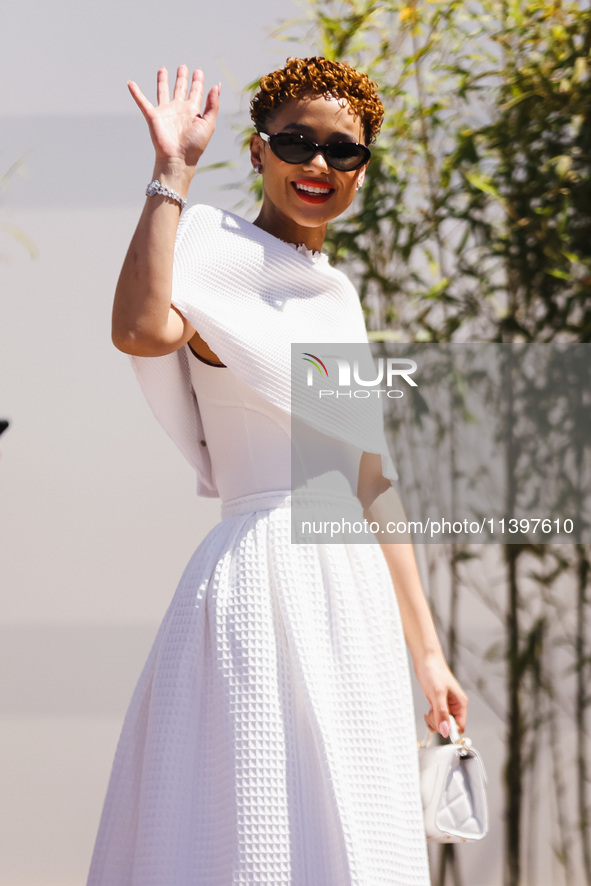 Nathalie Emmanuel is arriving at the photocall of Megalopolis during the 77th Festival de Cannes in Cannes, France, on May 17, 2024 