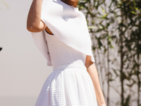 Nathalie Emmanuel is arriving at the photocall of Megalopolis during the 77th Festival de Cannes in Cannes, France, on May 17, 2024 (