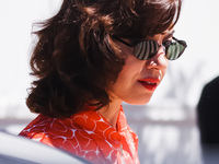 Aubrey Plaza is arriving at the photocall of Megalopolis during the 77th Festival de Cannes in Cannes, France, on May 17, 2024 (