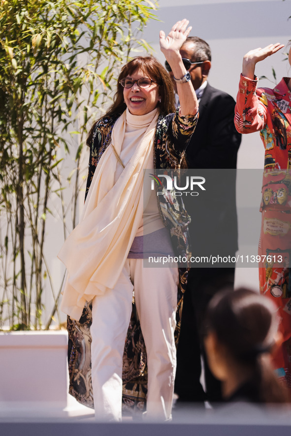 Talia Shire is arriving at the photocall of Megalopolis during the 77th Festival de Cannes in Cannes, France, on May 17, 2024 