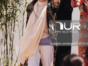 Talia Shire is arriving at the photocall of Megalopolis during the 77th Festival de Cannes in Cannes, France, on May 17, 2024 (