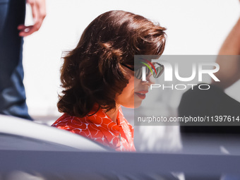 Aubrey Plaza is arriving at the photocall of Megalopolis during the 77th Festival de Cannes in Cannes, France, on May 17, 2024 (