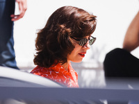 Aubrey Plaza is arriving at the photocall of Megalopolis during the 77th Festival de Cannes in Cannes, France, on May 17, 2024 (