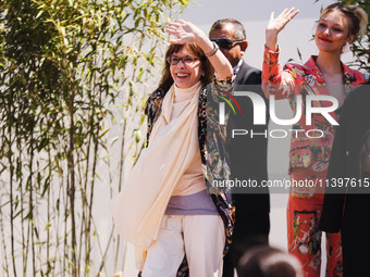 Talia Shire is arriving at the photocall of Megalopolis during the 77th Festival de Cannes in Cannes, France, on May 17, 2024 (