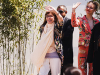 Talia Shire is arriving at the photocall of Megalopolis during the 77th Festival de Cannes in Cannes, France, on May 17, 2024 (