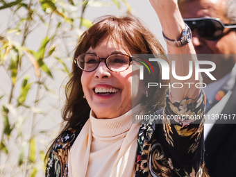 Talia Shire is arriving at the photocall of Megalopolis during the 77th Festival de Cannes in Cannes, France, on May 17, 2024 (