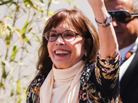 Talia Shire is arriving at the photocall of Megalopolis during the 77th Festival de Cannes in Cannes, France, on May 17, 2024 (