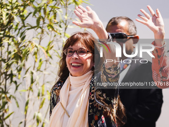 Talia Shire is arriving at the photocall of Megalopolis during the 77th Festival de Cannes in Cannes, France, on May 17, 2024 (