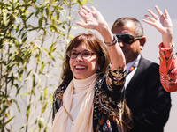 Talia Shire is arriving at the photocall of Megalopolis during the 77th Festival de Cannes in Cannes, France, on May 17, 2024 (