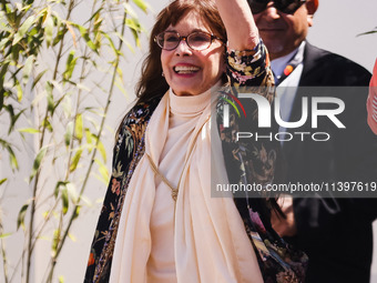 Talia Shire is arriving at the photocall of Megalopolis during the 77th Festival de Cannes in Cannes, France, on May 17, 2024 (