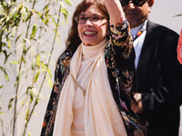 Talia Shire is arriving at the photocall of Megalopolis during the 77th Festival de Cannes in Cannes, France, on May 17, 2024 (