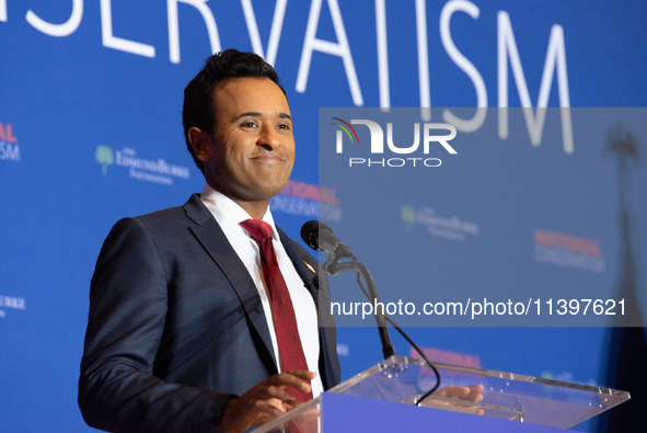 Former Presidential Candidate Vivek Ramaswamy Speaks At The 2024 National Conservatism Conference In Washington DC On July 9th, 2024. Photo...