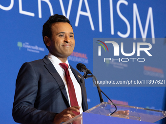 Former Presidential Candidate Vivek Ramaswamy Speaks At The 2024 National Conservatism Conference In Washington DC On July 9th, 2024. 