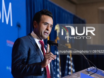 Former Presidential Candidate Vivek Ramaswamy Speaks At The 2024 National Conservatism Conference In Washington DC On July 9th, 2024. 