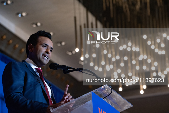 Former Presidential Candidate Vivek Ramaswamy Speaks At The 2024 National Conservatism Conference In Washington DC On July 9th, 2024. Photo...