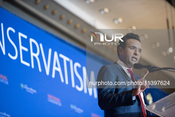 Former Presidential Candidate Vivek Ramaswamy Speaks At The 2024 National Conservatism Conference In Washington DC On July 9th, 2024. Photo...