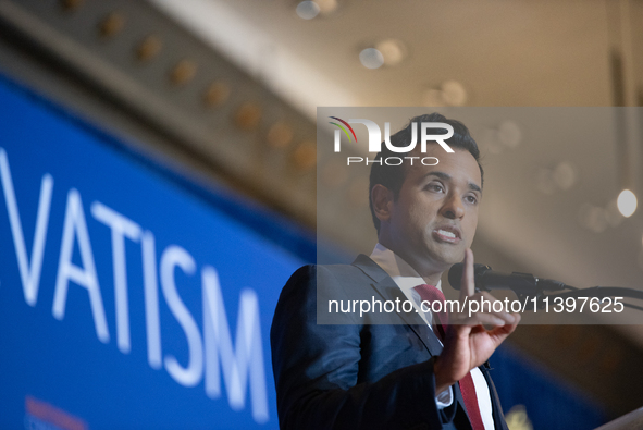 Former Presidential Candidate Vivek Ramaswamy Speaks At The 2024 National Conservatism Conference In Washington DC On July 9th, 2024. Photo...