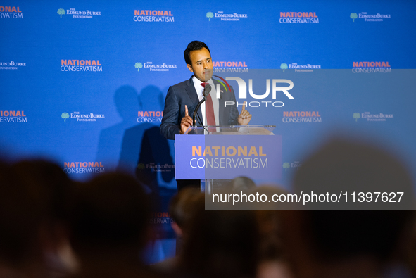 Former Presidential Candidate Vivek Ramaswamy Speaks At The 2024 National Conservatism Conference In Washington DC On July 9th, 2024. Photo...