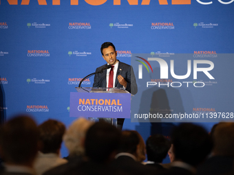 Former Presidential Candidate Vivek Ramaswamy Speaks At The 2024 National Conservatism Conference In Washington DC On July 9th, 2024. 