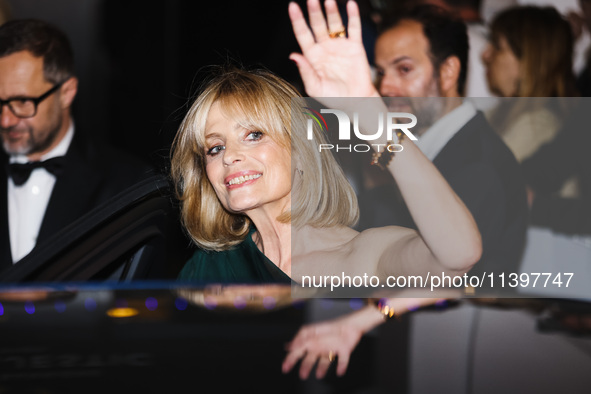 Isabella Ferrari is leaving the hotel for the red carpet of Parthenope during the 77th Festival de Cannes in Cannes, France, on May 21, 2024...