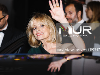 Isabella Ferrari is leaving the hotel for the red carpet of Parthenope during the 77th Festival de Cannes in Cannes, France, on May 21, 2024...