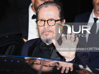 Gary Oldman is leaving the hotel for the red carpet of Parthenope during the 77th Festival de Cannes in Cannes, France, on May 21, 2024 (