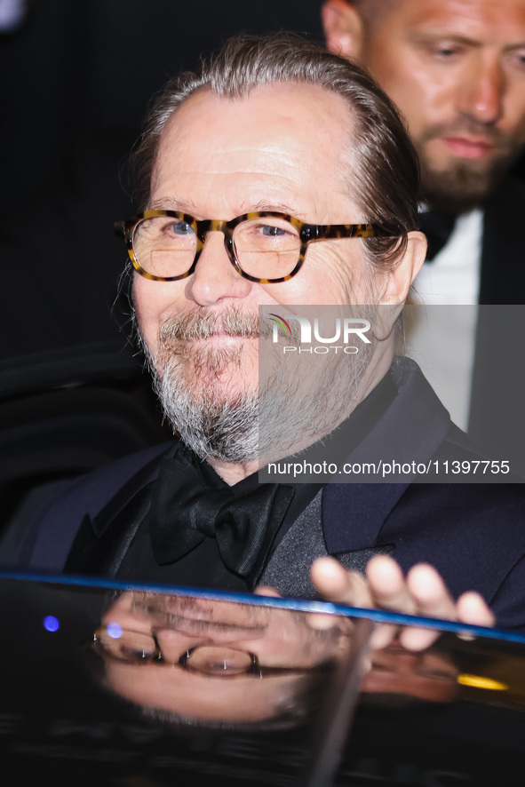 Gary Oldman is leaving the hotel for the red carpet of Parthenope during the 77th Festival de Cannes in Cannes, France, on May 21, 2024 