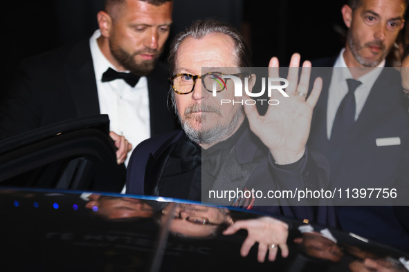 Gary Oldman is leaving the hotel for the red carpet of Parthenope during the 77th Festival de Cannes in Cannes, France, on May 21, 2024 